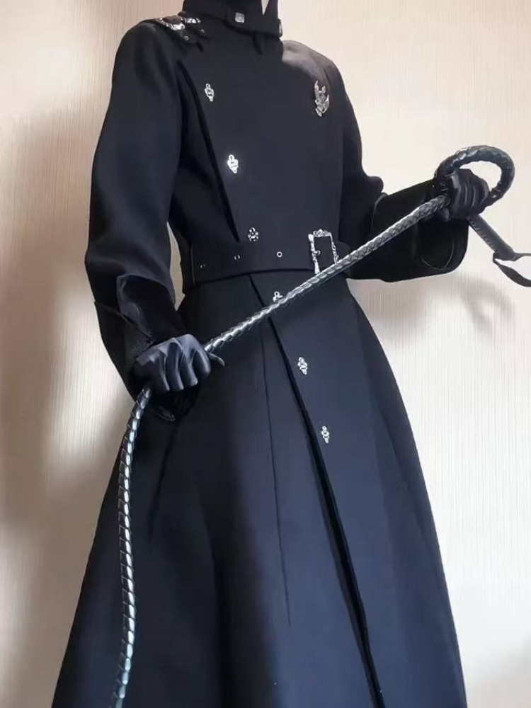 Trench Coat Formal - 2025 hiver gothique ceinturé mince mi-long