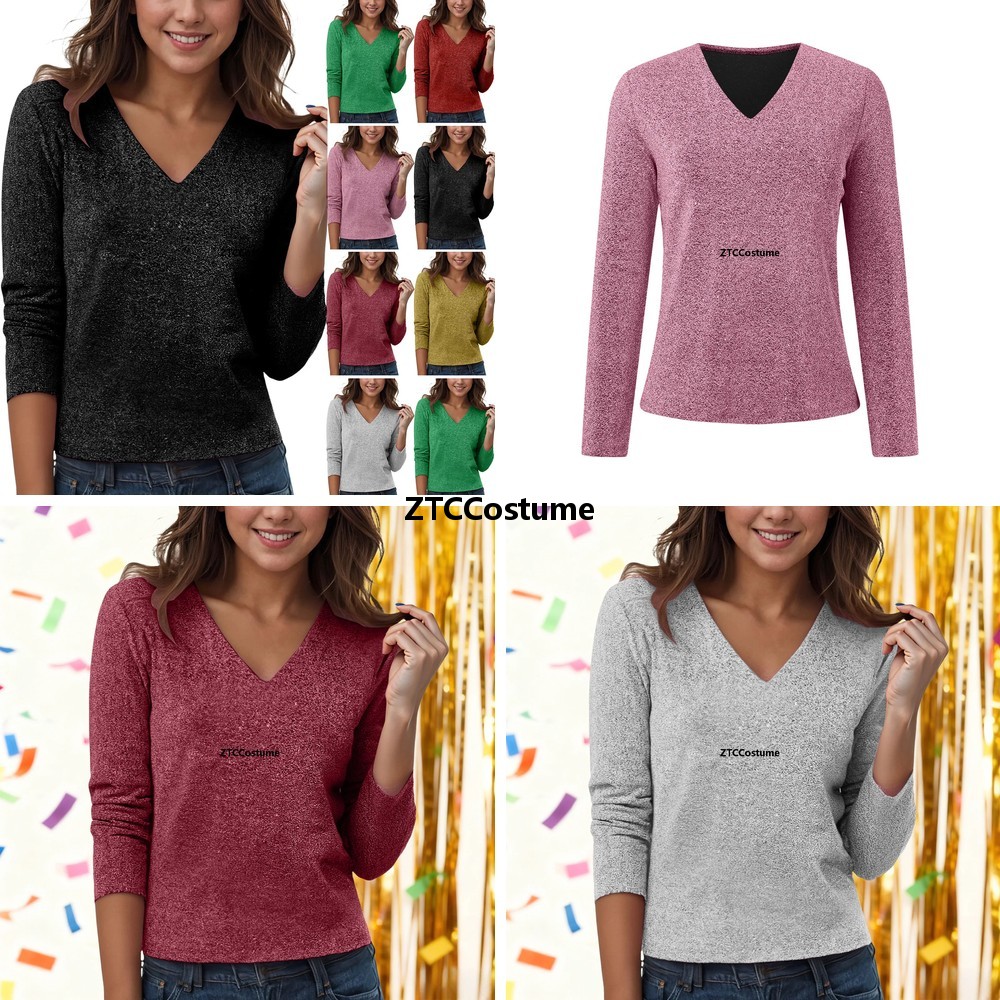 Women Formal Blouses For Evening Wear - Chemise à paillettes à col en