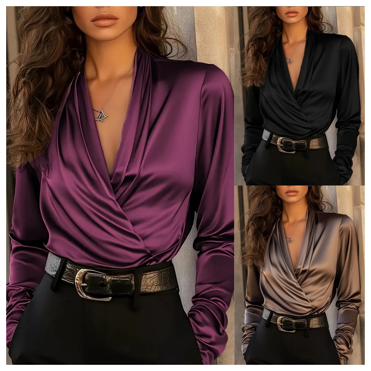 Women Formal Blouses For Evening Wear - Chemise à manches longues en satin
