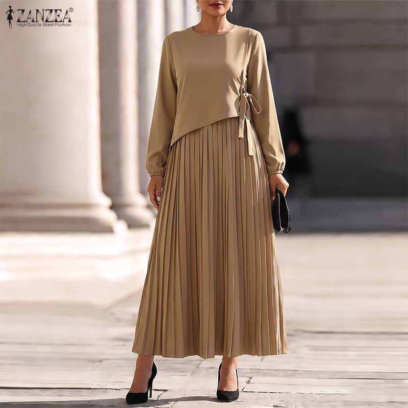 Women Formal Office Wear Tops - ZANZEA Robe longue plissée élégante à