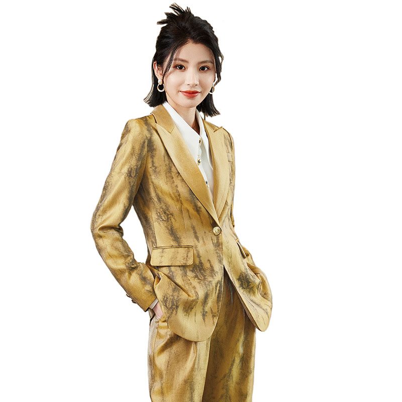 Women Formal Wear With Tie - Pantalon formel noir doré pour femme,