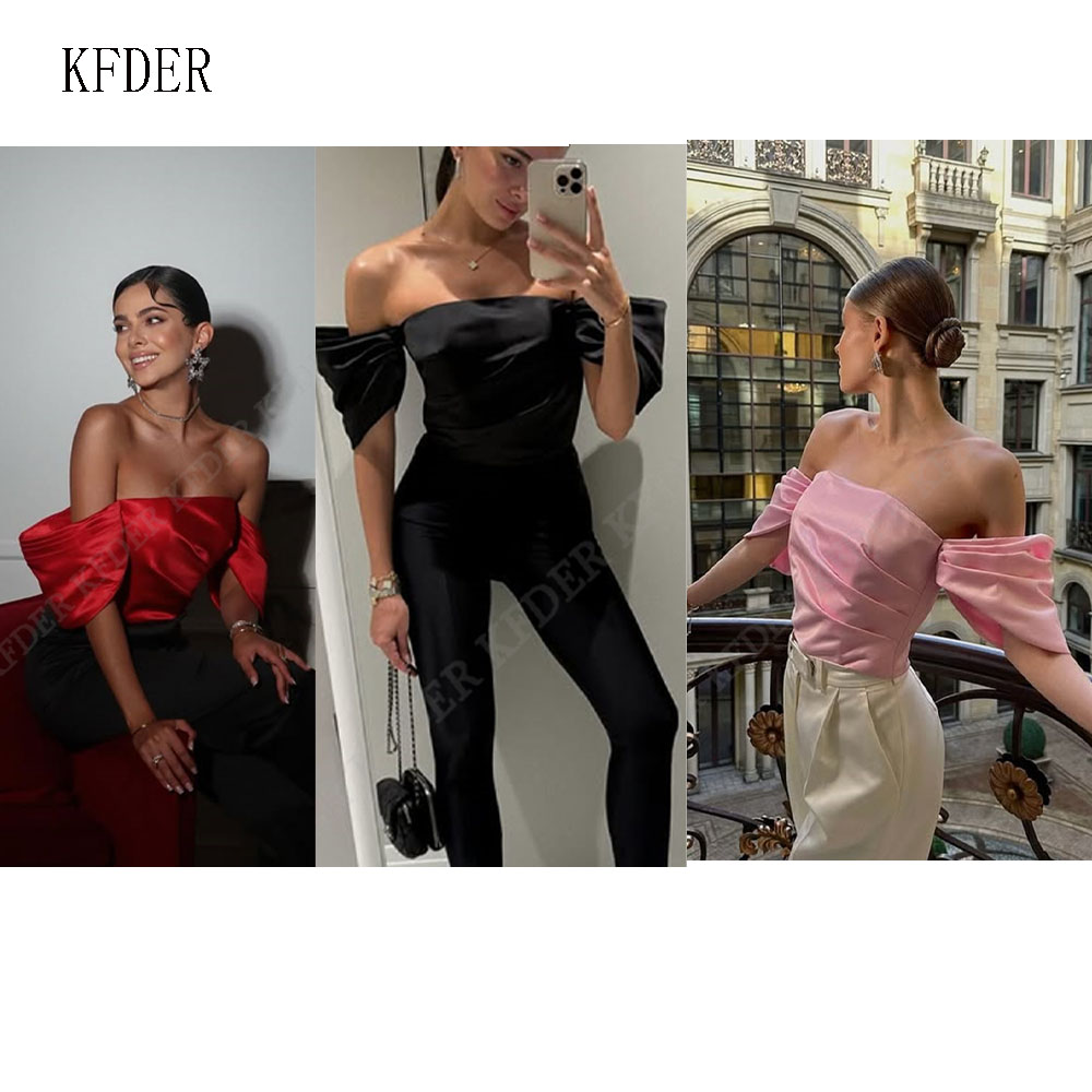 Women Formal Blouses For Evening Wear - Chemisier en satin à épaules dénudées