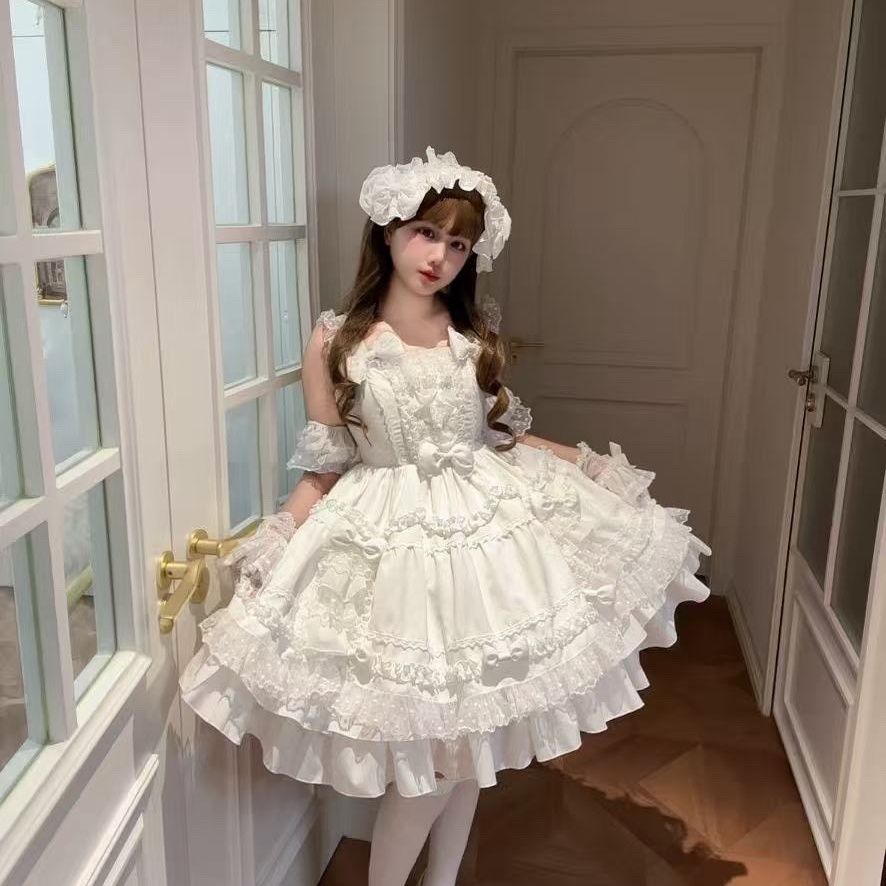 Victorian Women'S Formal Wear - Robe Lolita douce crème blanche à