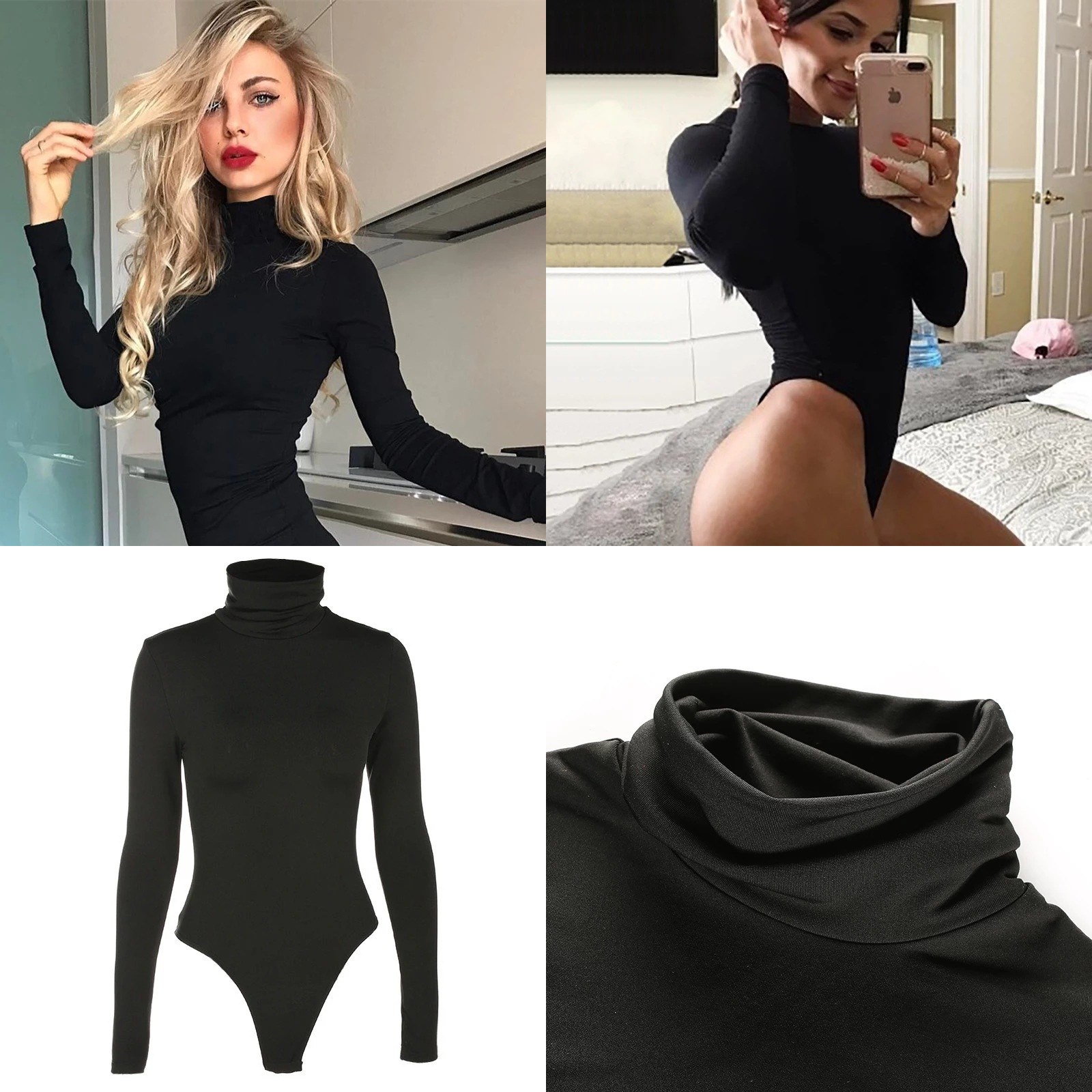 Turtleneck Bodysuit Office - Body à col roulé pour femme,