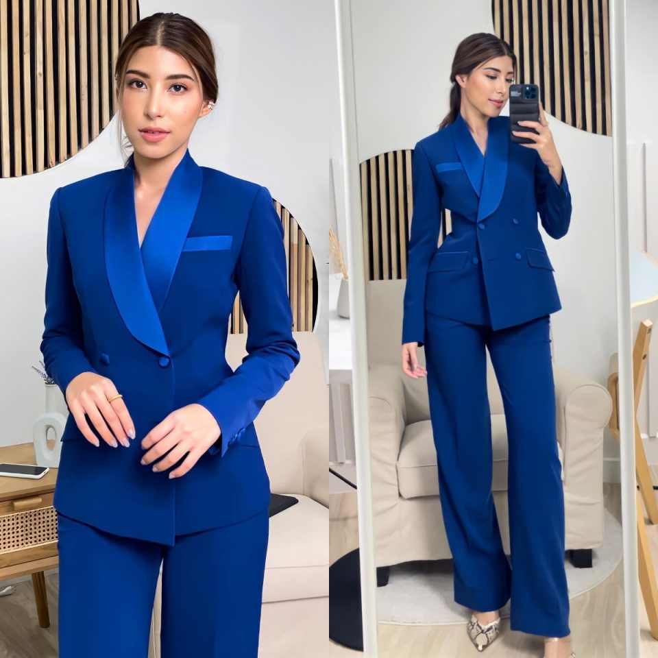 Women Formal Wear With Tie - Ensemble de veste pour femme bleu