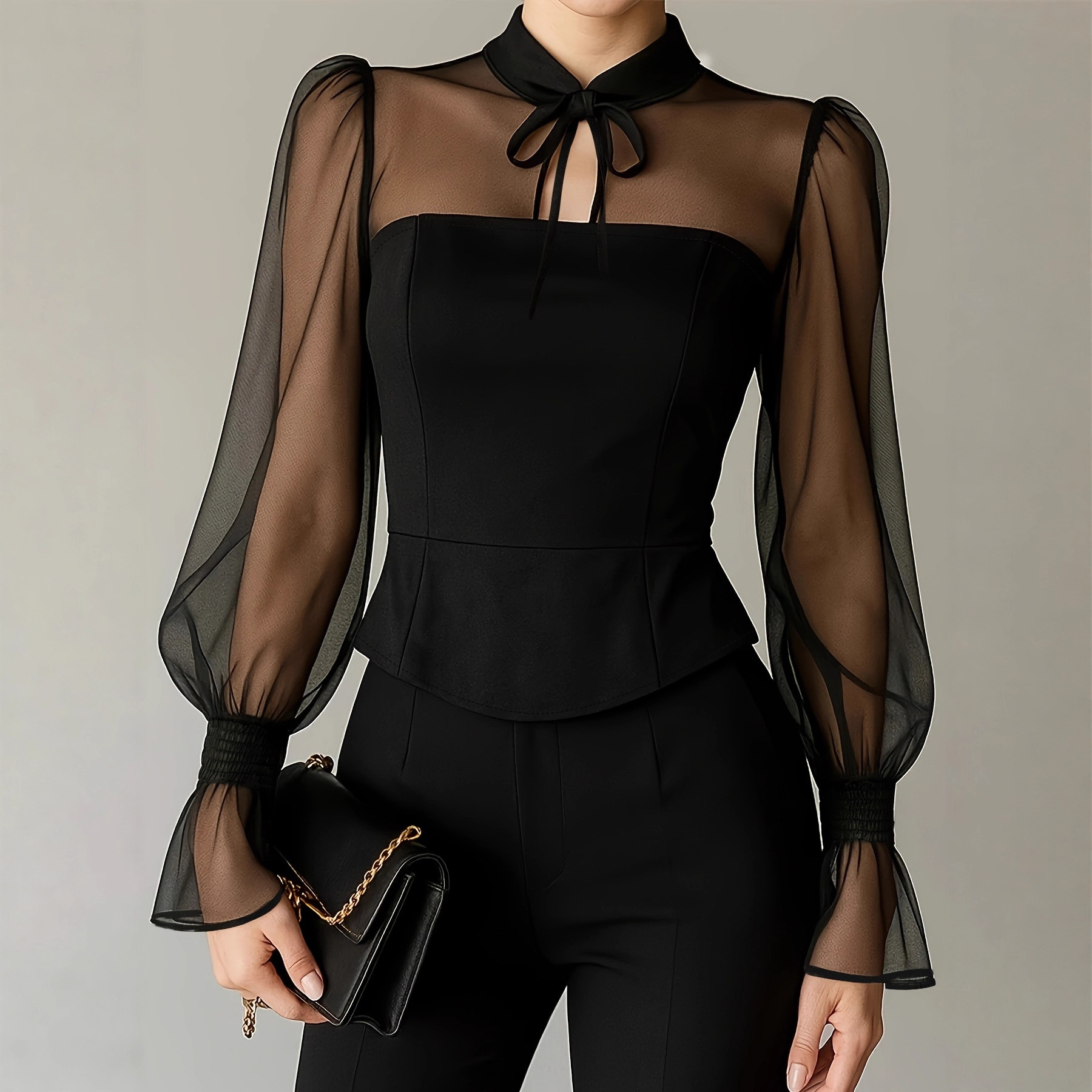 Women Formal Blouses For Evening Wear - Chemisier Élégant à Manches Bouffantes pour