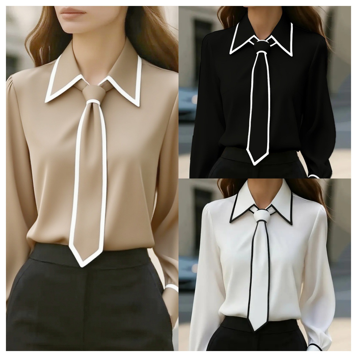 Women Formal Wear With Tie - Chemise à manches longues pour femme,