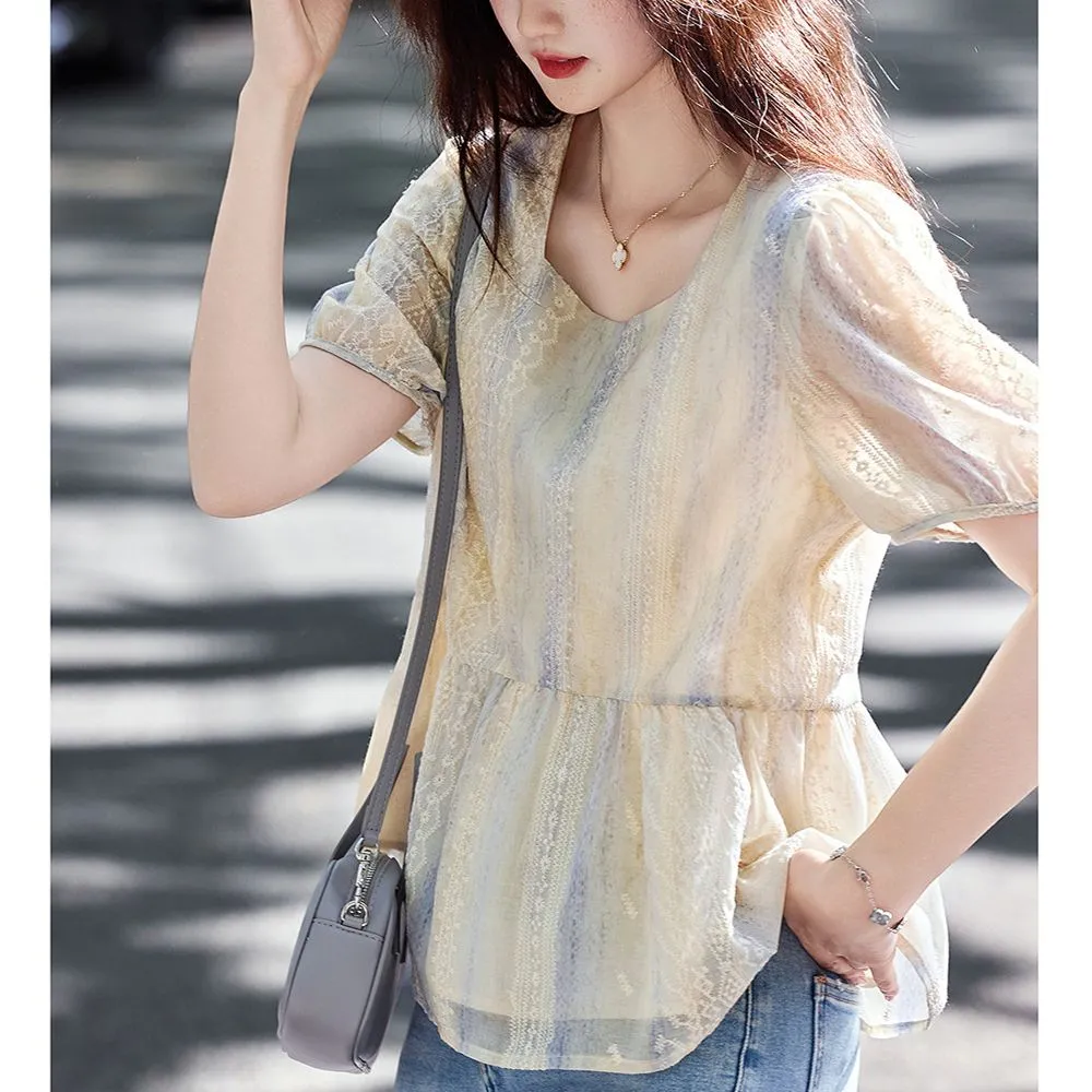 Women Formal Blouses For Evening Wear - Chemisier ample à manches bouffantes en