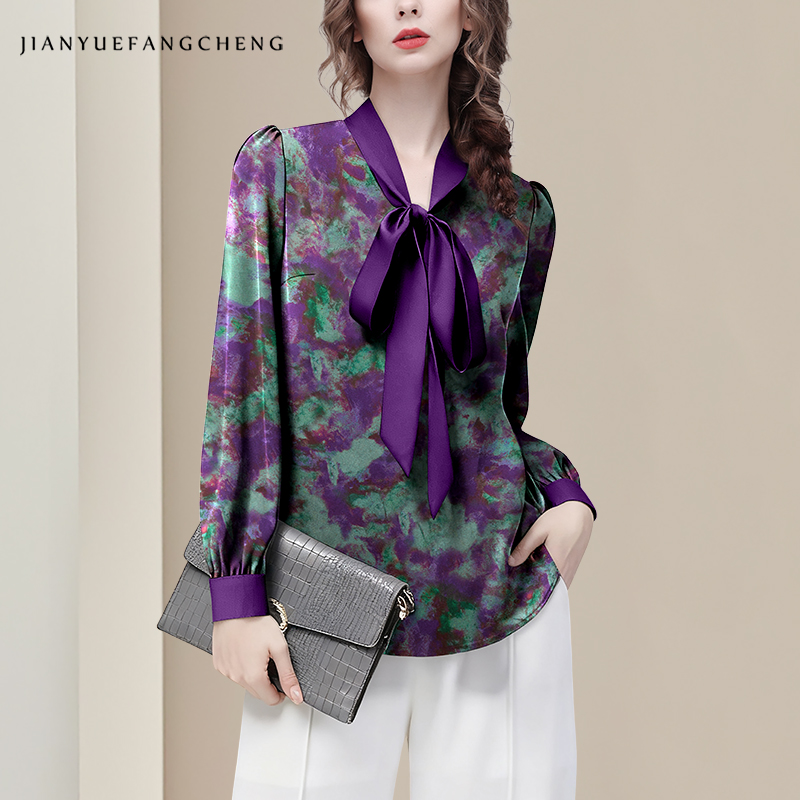 Women Formal Blouses For Evening Wear - Chemisier en Satin élégant à fleurs