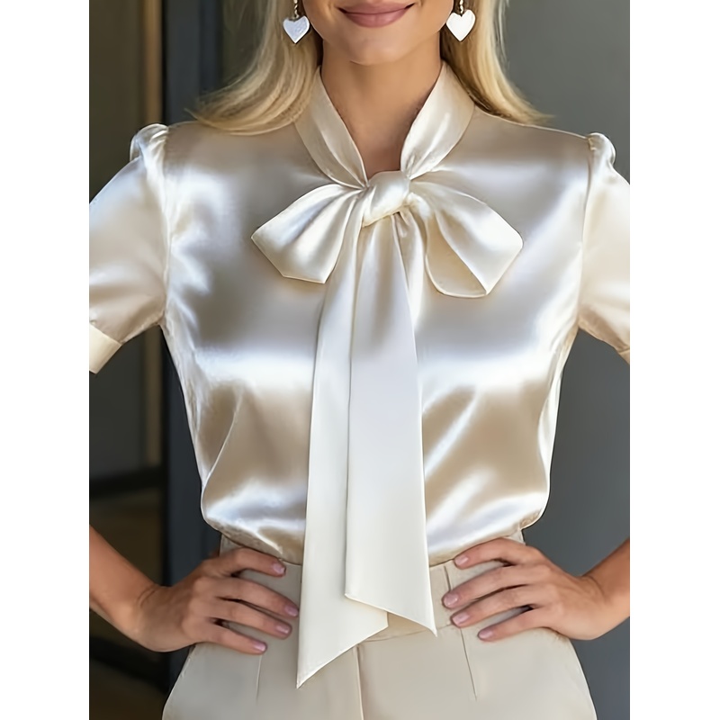 Women Formal Wear With Tie - Chemise élégante à manches courtes pour