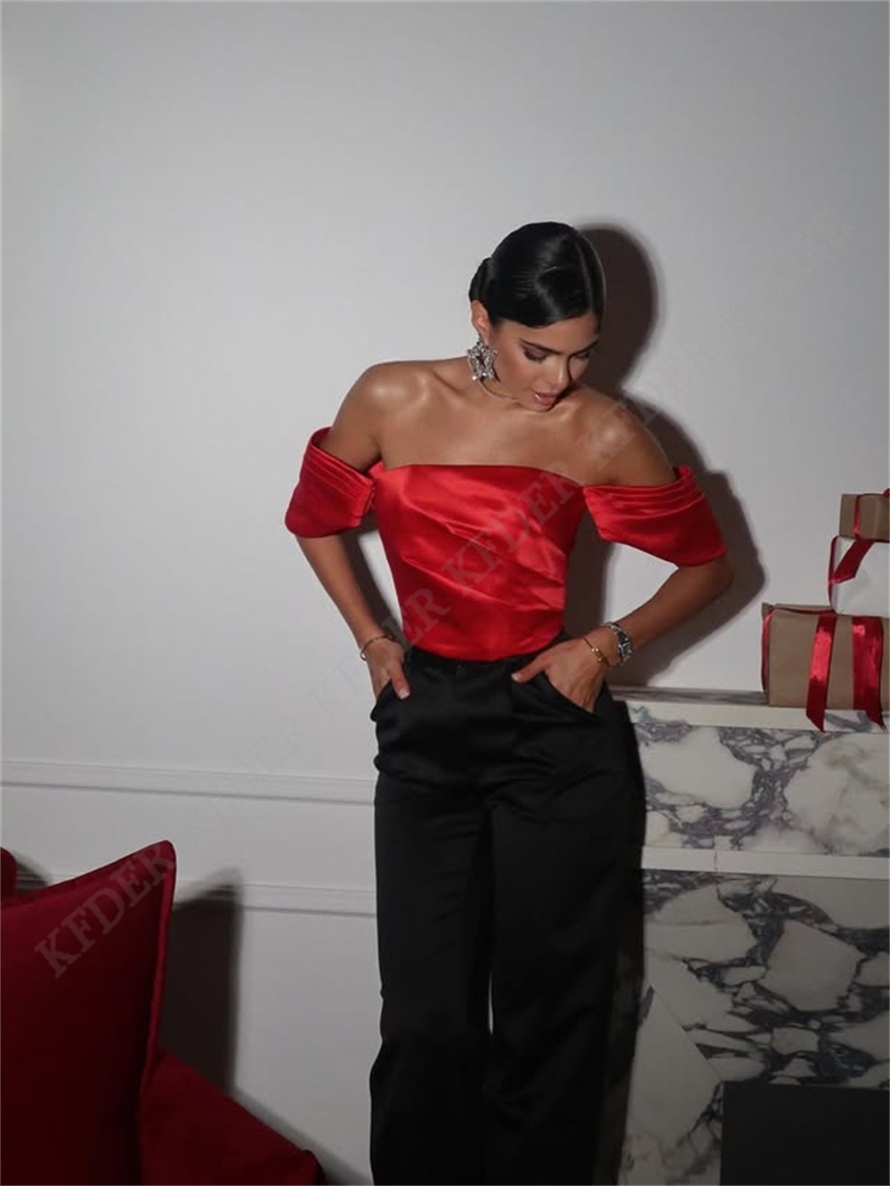 Chemisier en satin à épaules d - Women Formal Blouses For Evening Wear avis et prix