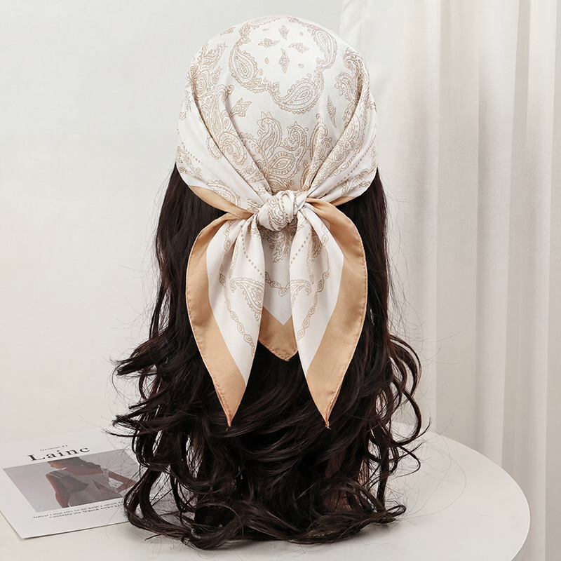 Foulard carré vintage beige à  - Scarf Silk Neck avis et prix